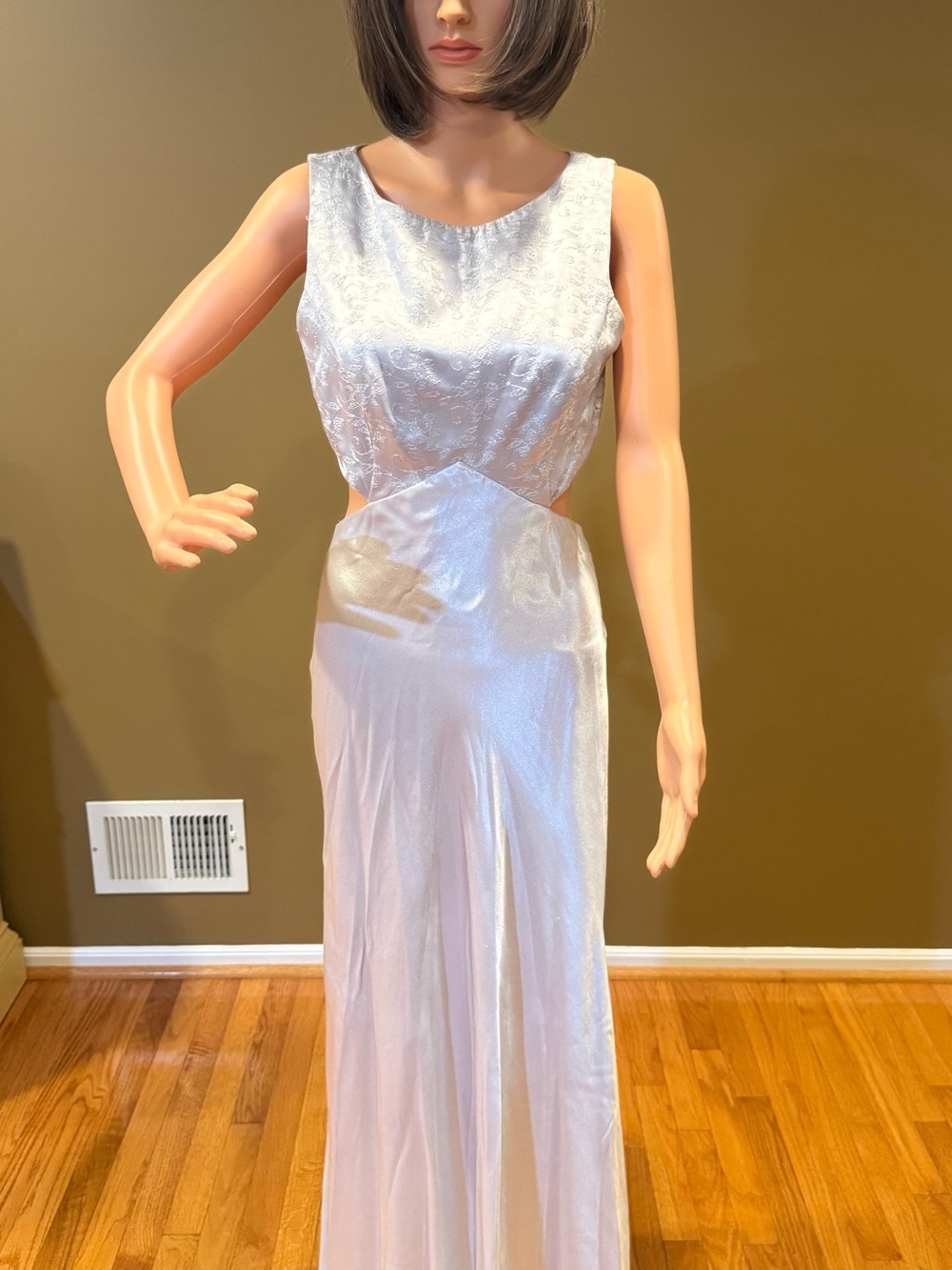 Bart-Jay Silver Satin Evening Dress